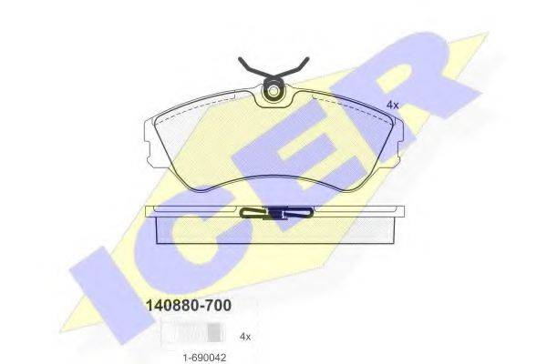 Комплект гальмівних колодок, дискове гальмо ICER 140880-700