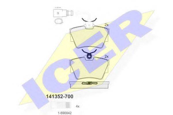 Комплект гальмівних колодок, дискове гальмо ICER 141352-700