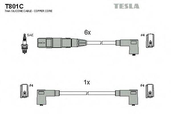 Комплект дротів запалення TESLA T801C