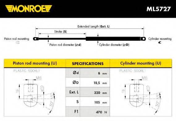 Газова пружина, кришка багажника MONROE ML5727