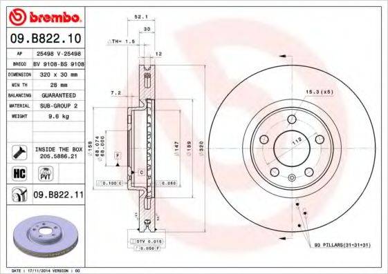 гальмівний диск BREMBO 09.B822.11